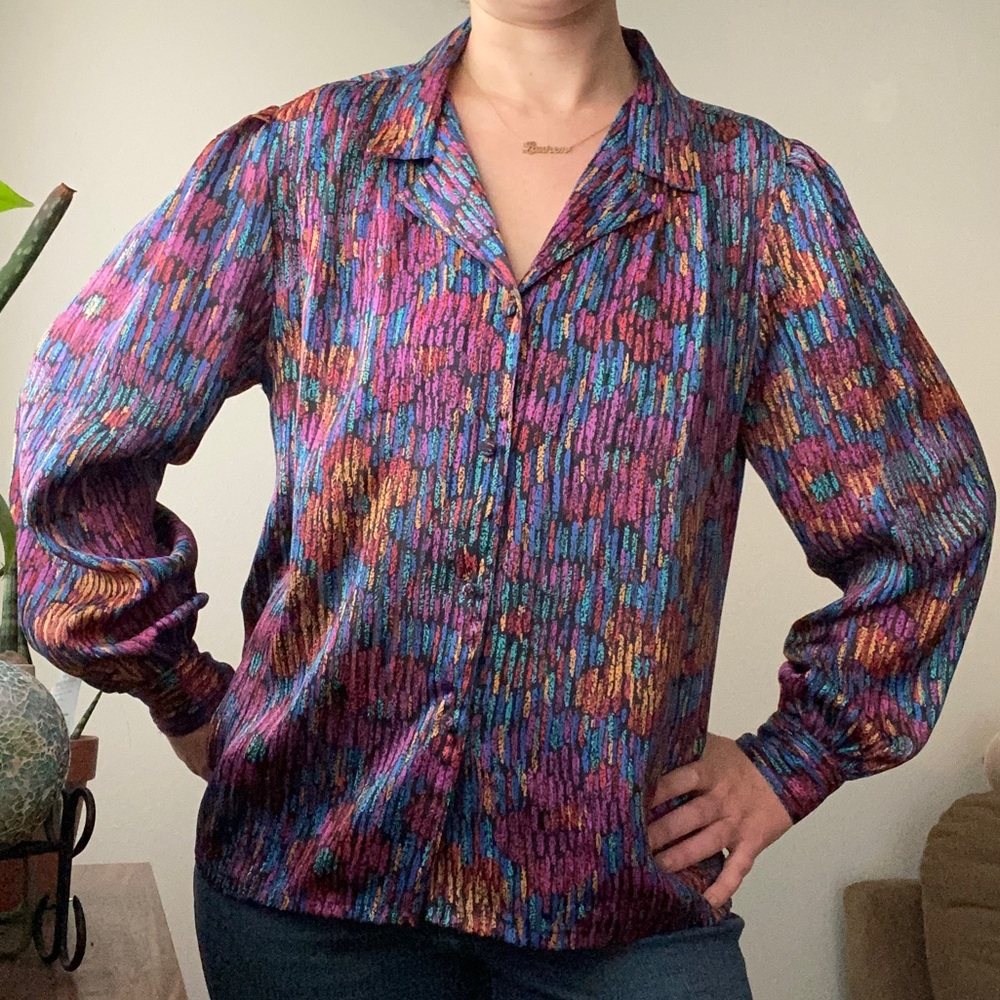 Abstract Floral Semi Sheer Blouse VINTAGE